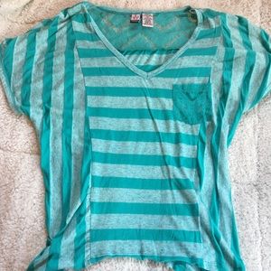 Teal, Striped Detail, Lace Back Shirt